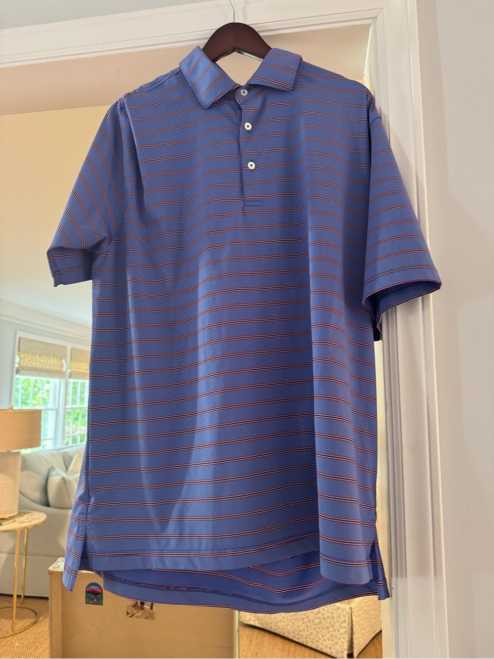 Men's Blue Stripe Performance Polo - Picture 2 of 3